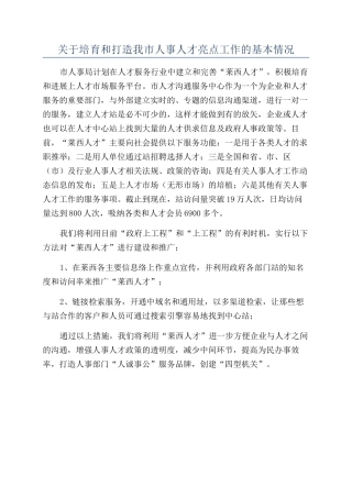 关于培养和打造我市人事人才亮点工作的基本情况