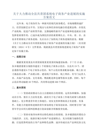关于大力推进全县共青团系统电子商务产业发展的实施方案范文