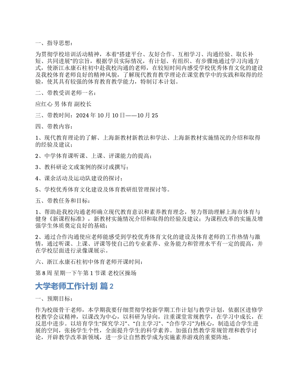 关于大学教师工作计划汇总5篇_第1页