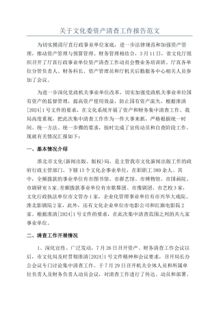 关于文化委资产清查工作报告范文