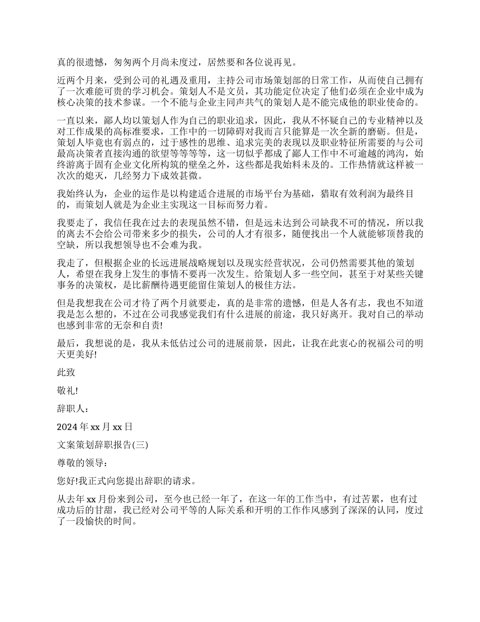 关于文案策划的辞职报告3篇_第2页