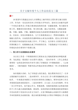关于文秘年度个人工作总结范文三篇
