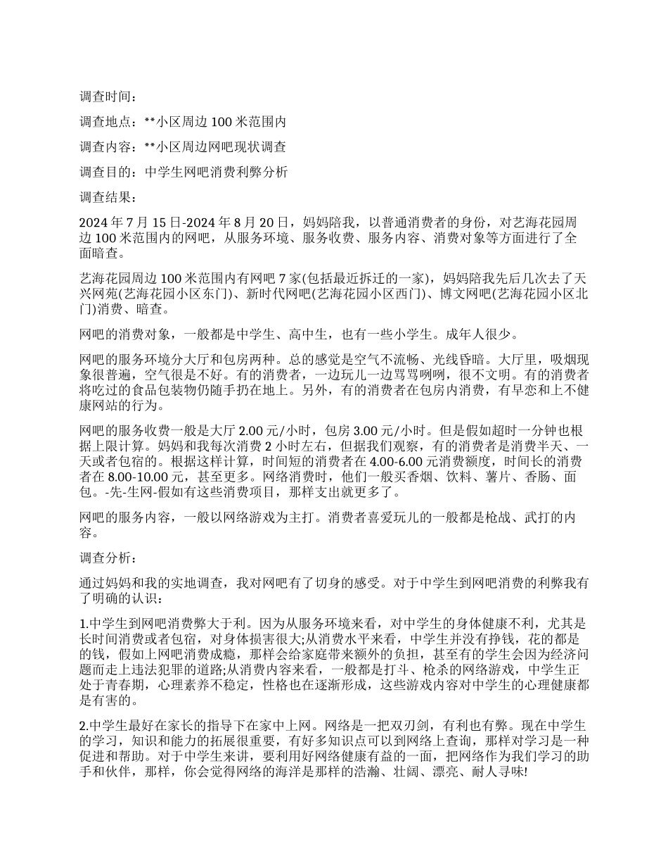 关于网吧的暑期社会调查报告_第1页