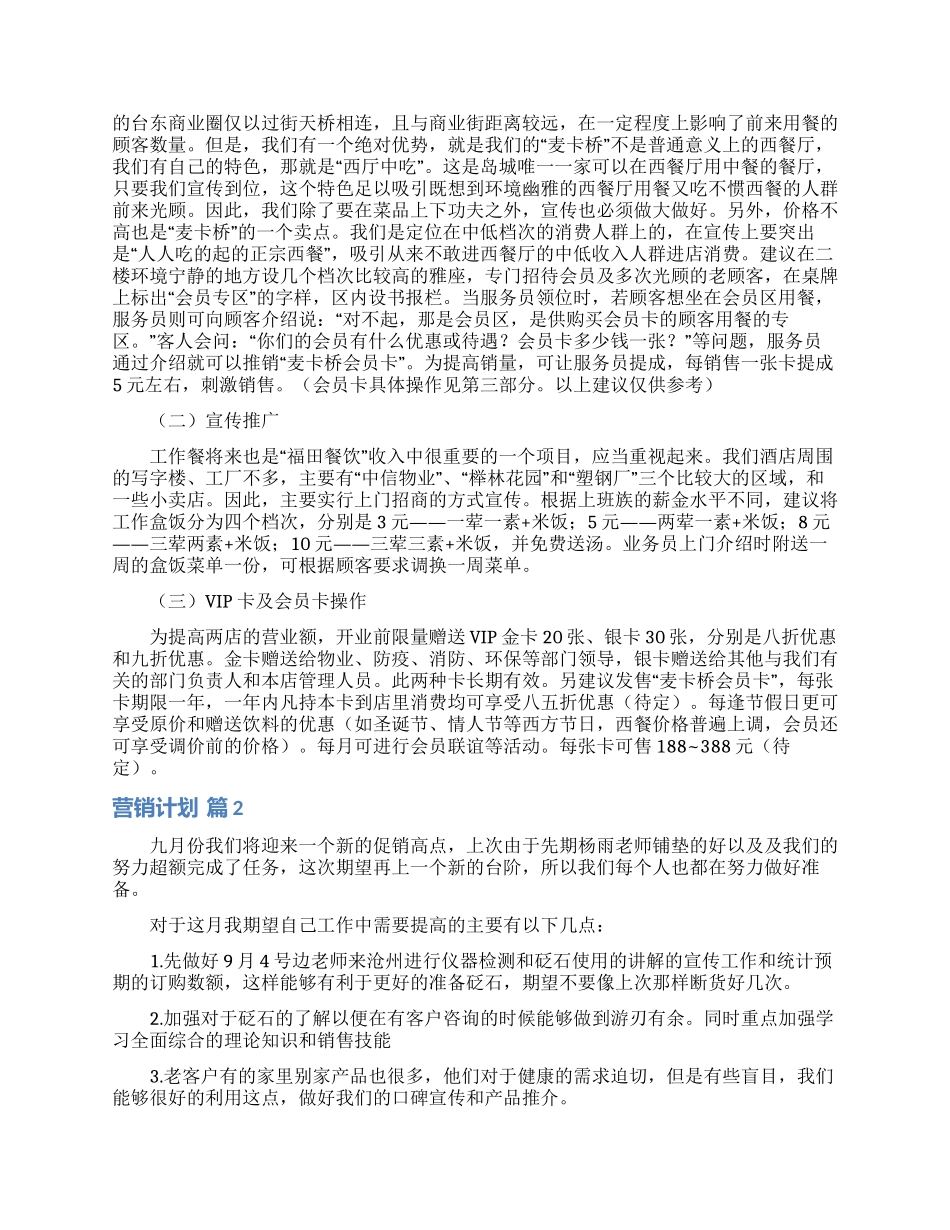 关于营销计划范文9篇_第2页