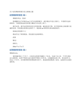 关于试用期辞职报告范文锦集五篇