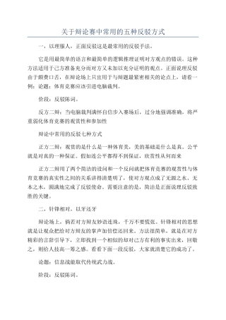 关于辩论赛中常用的五种反驳方式