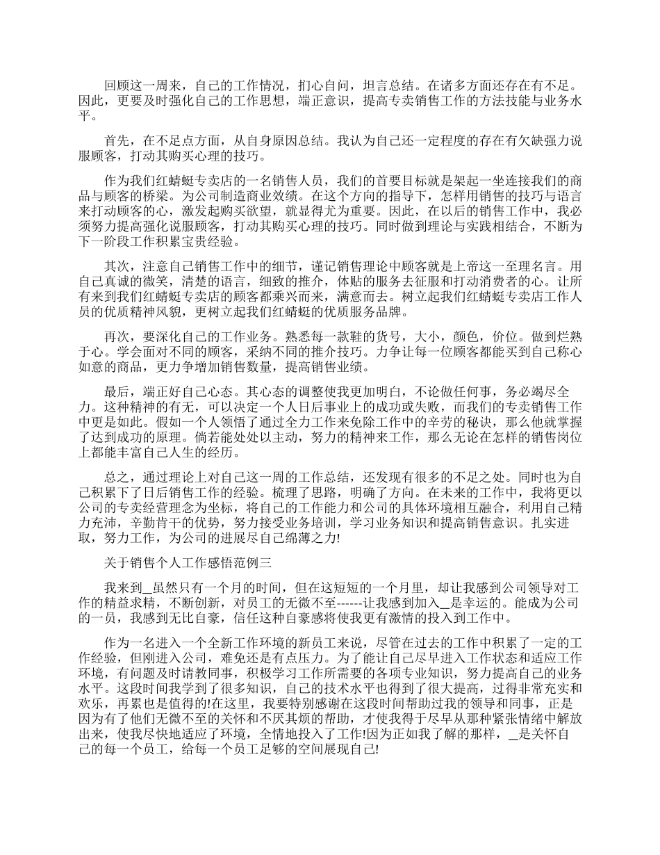 关于销售个人工作感悟范例五篇_第2页