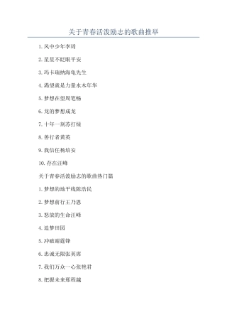 关于青春活泼励志的歌曲推荐