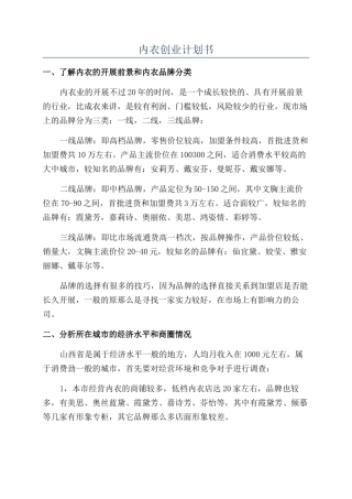 内衣创业计划书