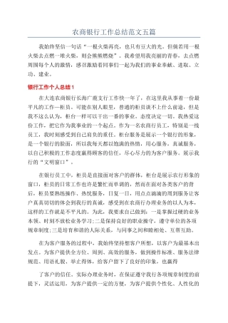 农商银行工作总结范文五篇
