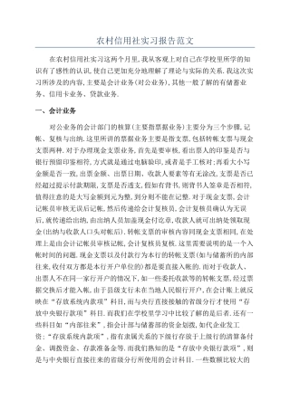 农村信用社实习报告范文