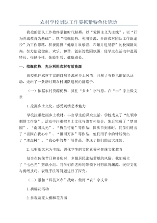 农村学校团队工作要抓紧特色化活动