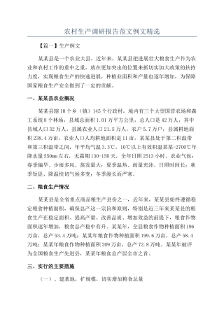 农村生产调研报告范文例文精选