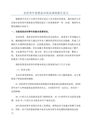 农村青年思想意识状况调查报告范文