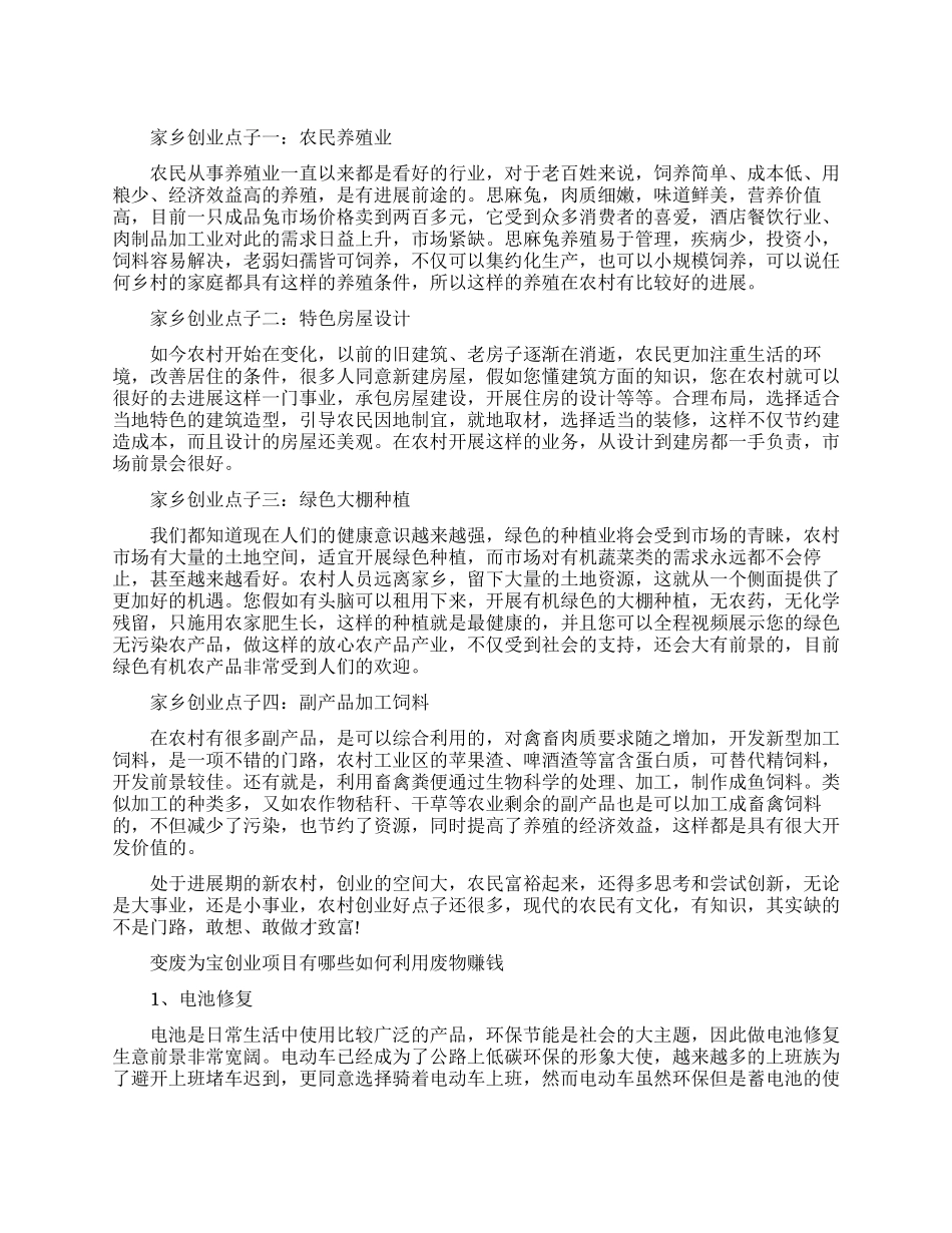 农民工家乡创业点子_第1页