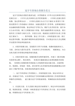 冠字号查询自查报告范文
