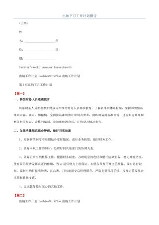 出纳下月工作计划报告