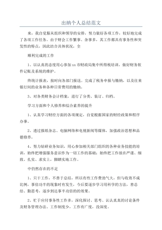 出纳个人总结范文