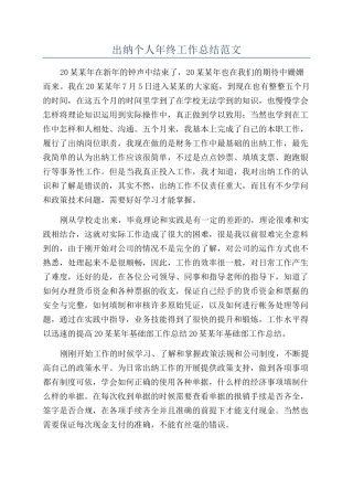 出纳个人年终工作总结范文