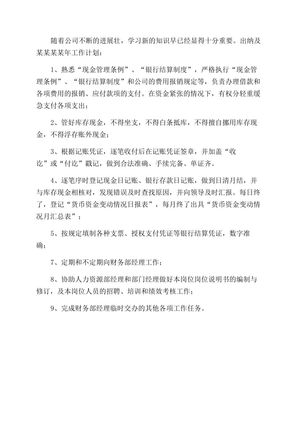 出纳个人年度工作计划范文_第2页