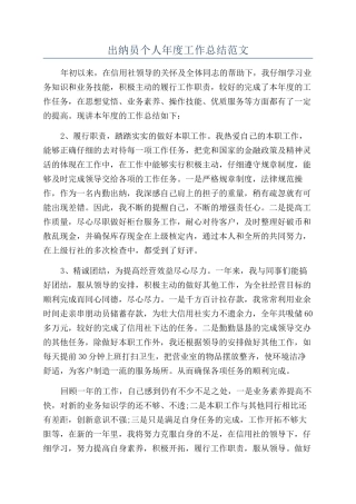 出纳员个人年度工作总结范文