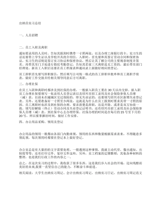 出纳员实习总结