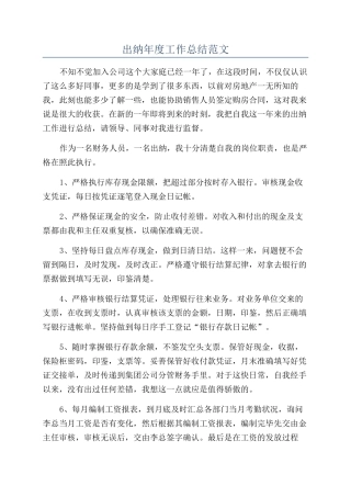 出纳年度工作总结范文