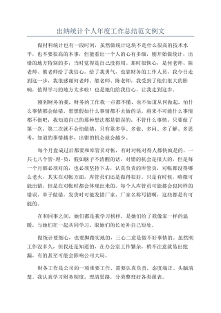 出纳统计个人年度工作总结范文例文