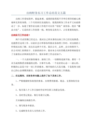 出纳财务实习工作总结范文五篇