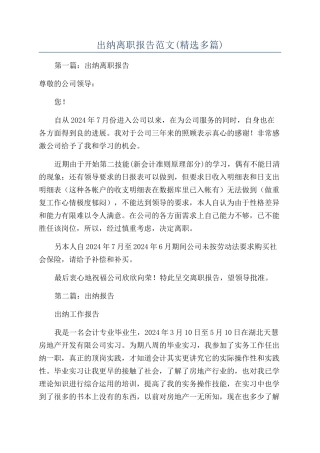 出纳离职报告范文