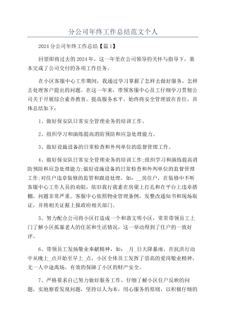 分公司年终工作总结范文个人