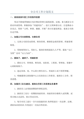 分公司工作计划范文