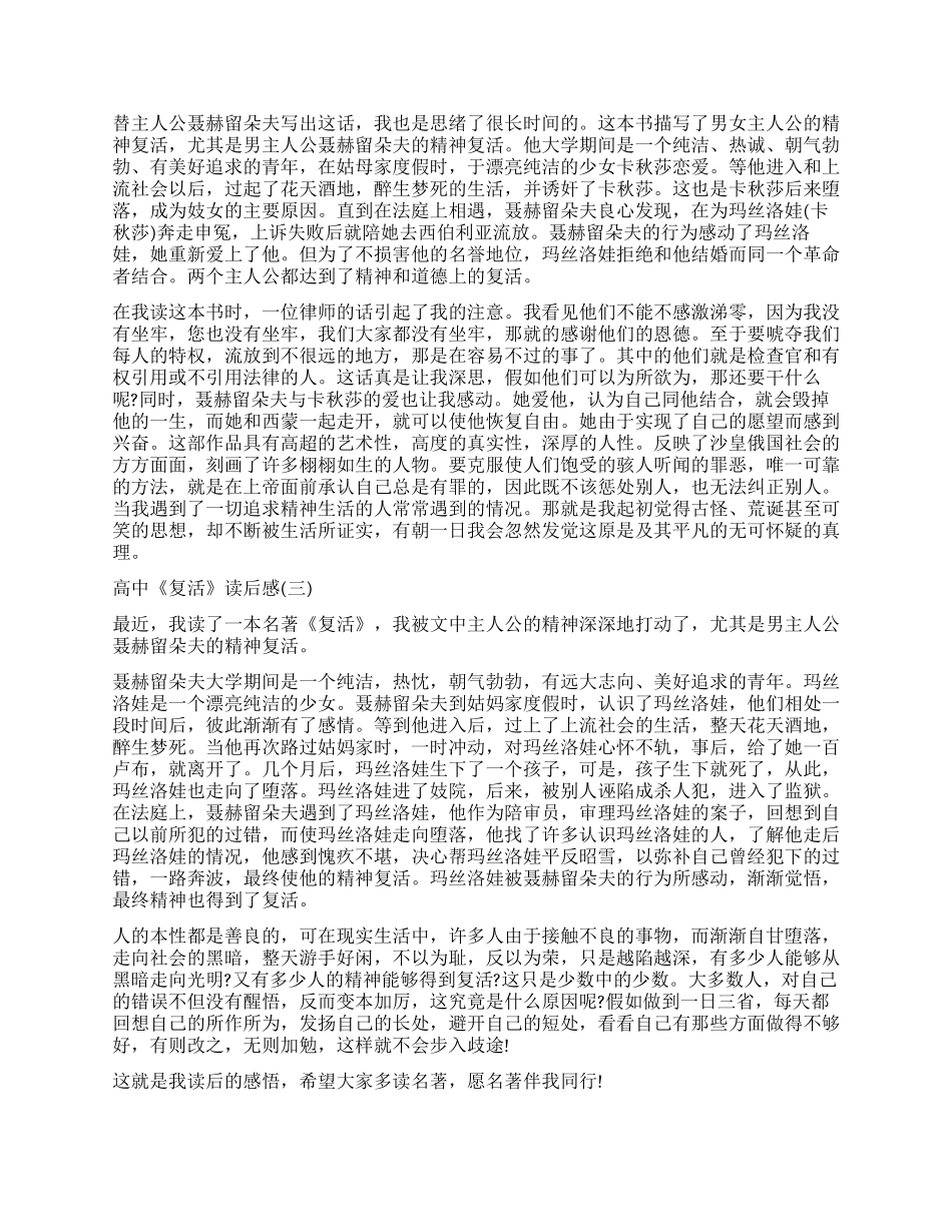 列夫托尔斯泰长篇小说《复活》读后感5篇_第2页