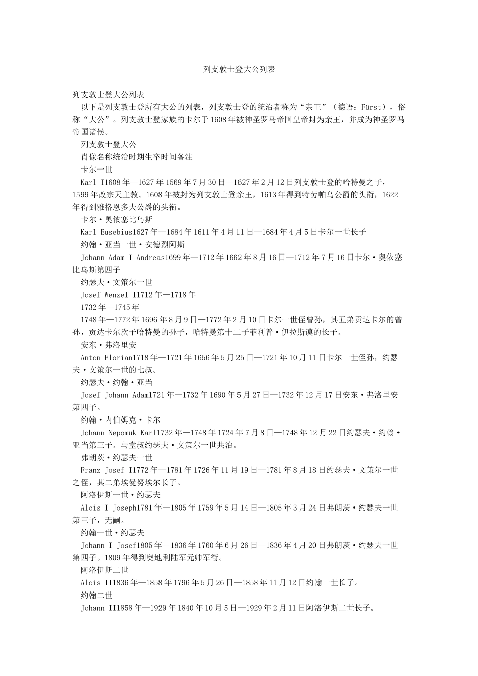 列支敦士登大公列表_第1页