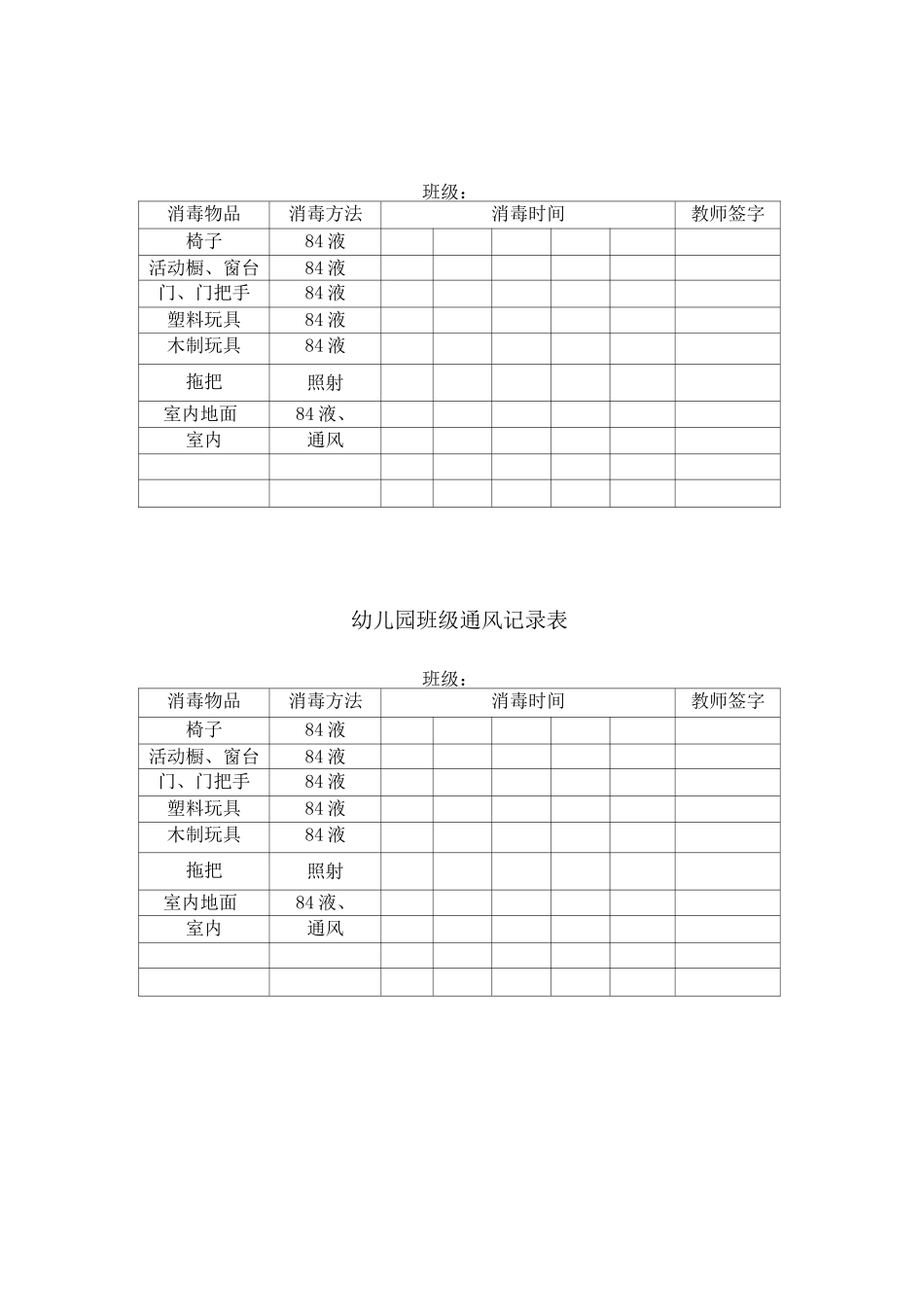 幼儿园班级通风记录表_第1页