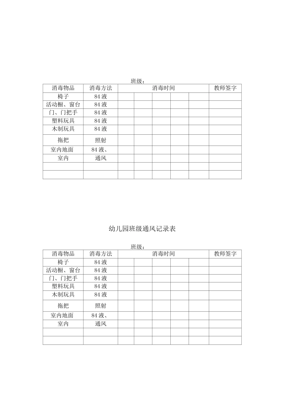幼儿园班级通风记录表_第2页