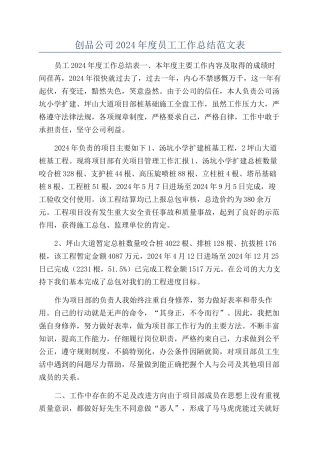 创品公司2024年度员工工作总结范文表