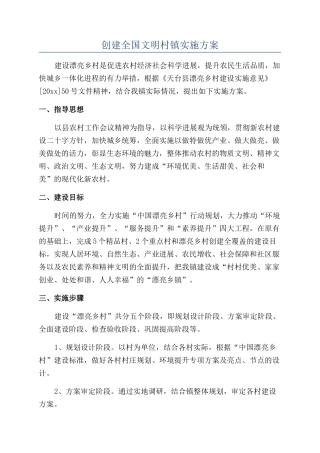 创建全国文明村镇实施方案