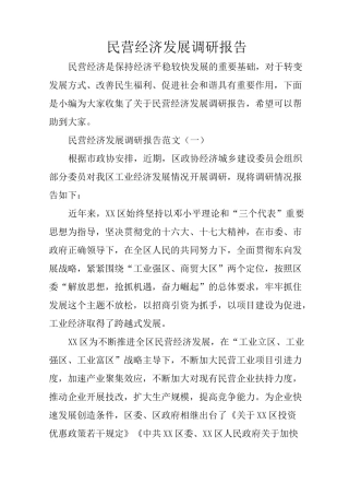 民营经济发展调研报告