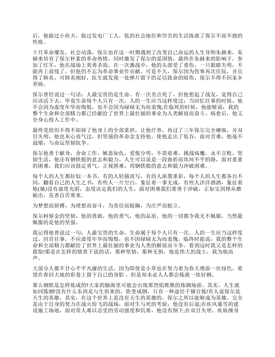 初二学生钢铁是怎样炼成的读后感800字_第2页