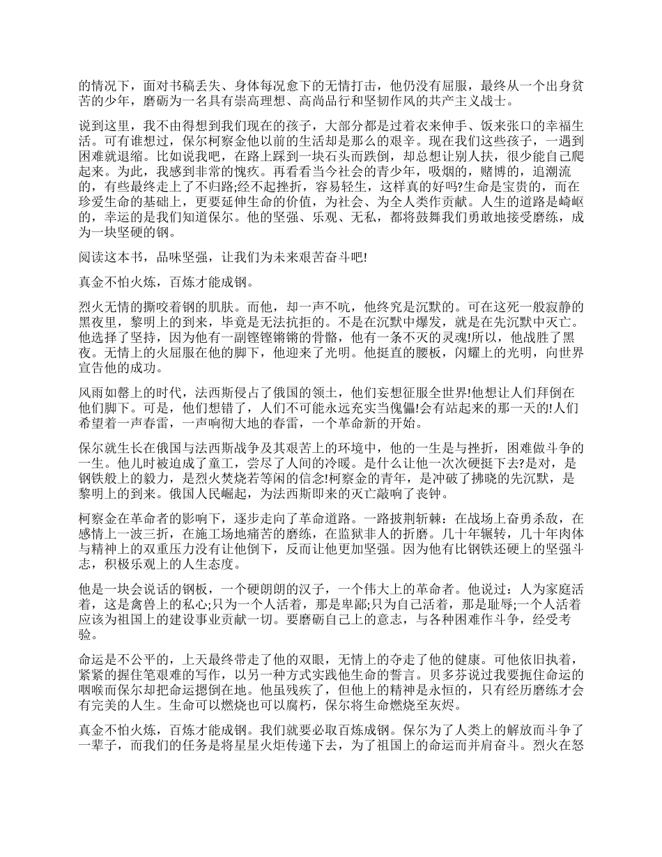 初二学生钢铁是怎样炼成的读后感800字_第3页