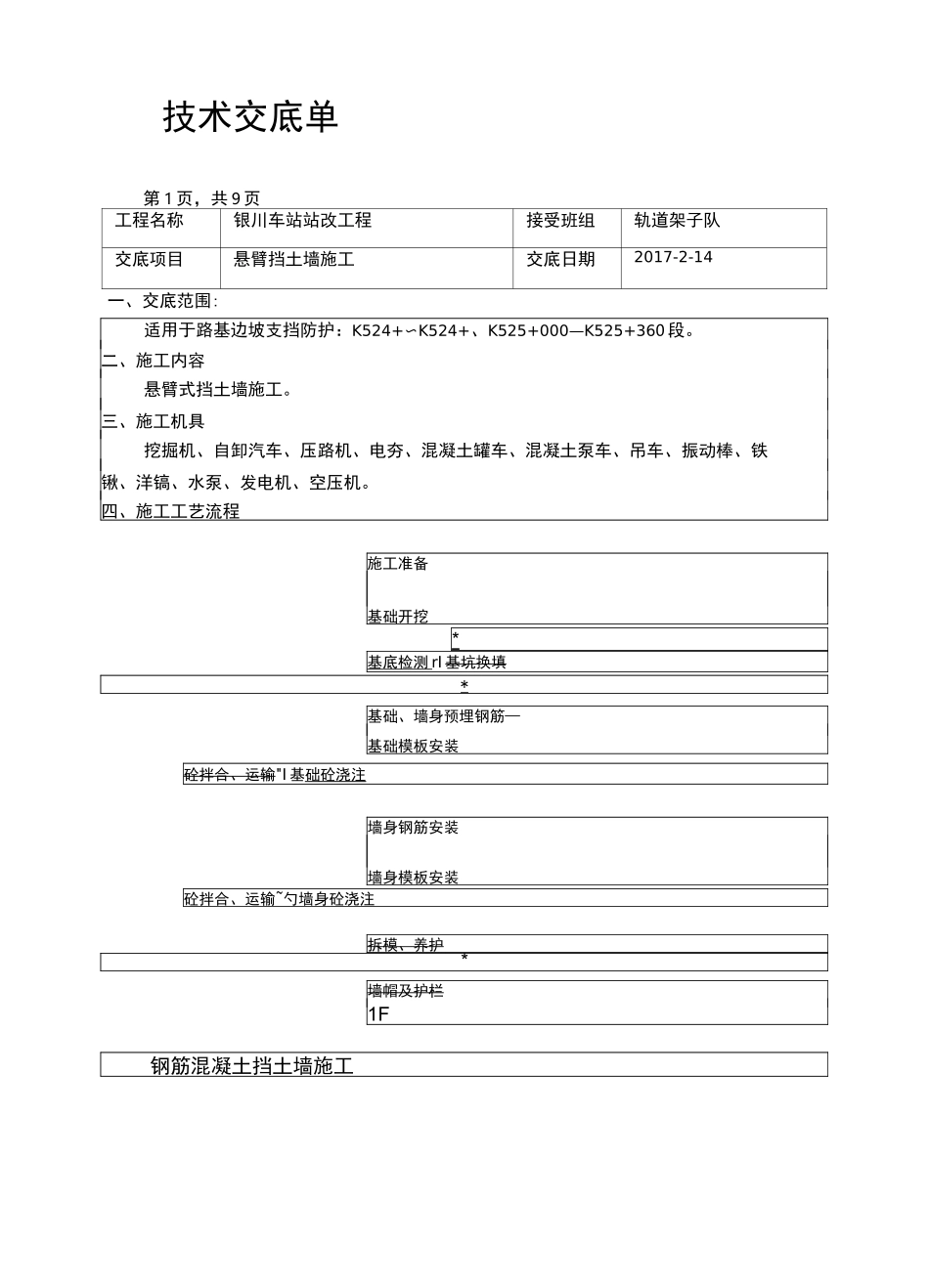 悬臂式挡土墙施工技术交底_第1页