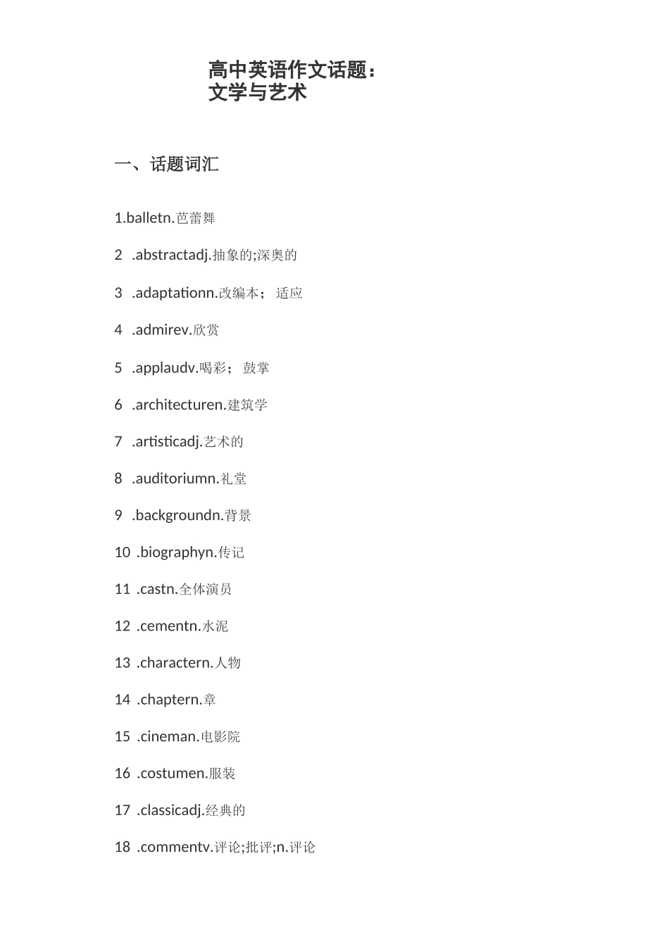 高中英语作文话题：文学与艺术_第1页