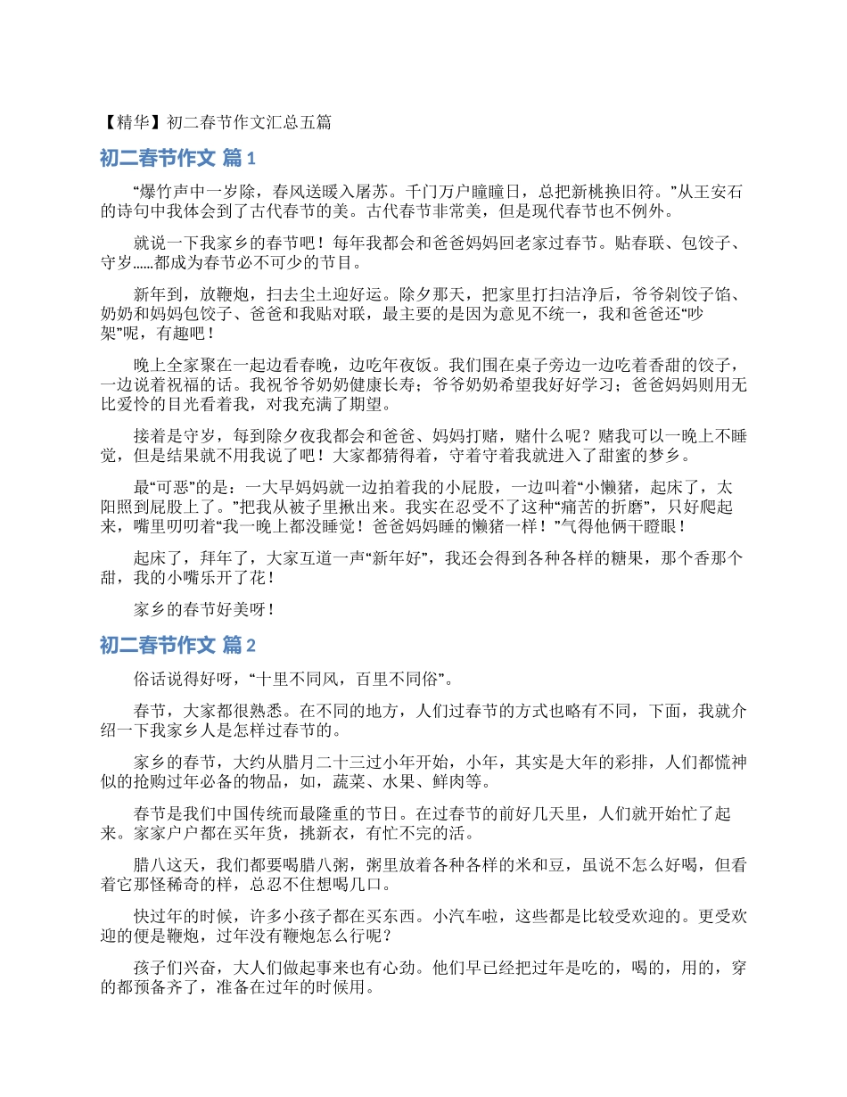 初二春节作文汇总五篇_第1页