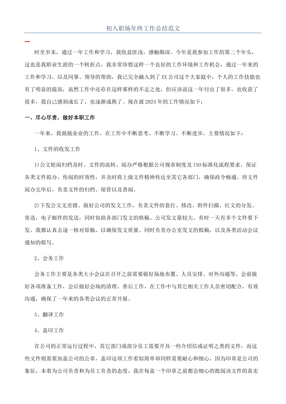 初入职场年终工作总结范文_第1页