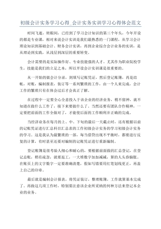 初级会计实务学习心得-会计实务实训学习心得体会范文