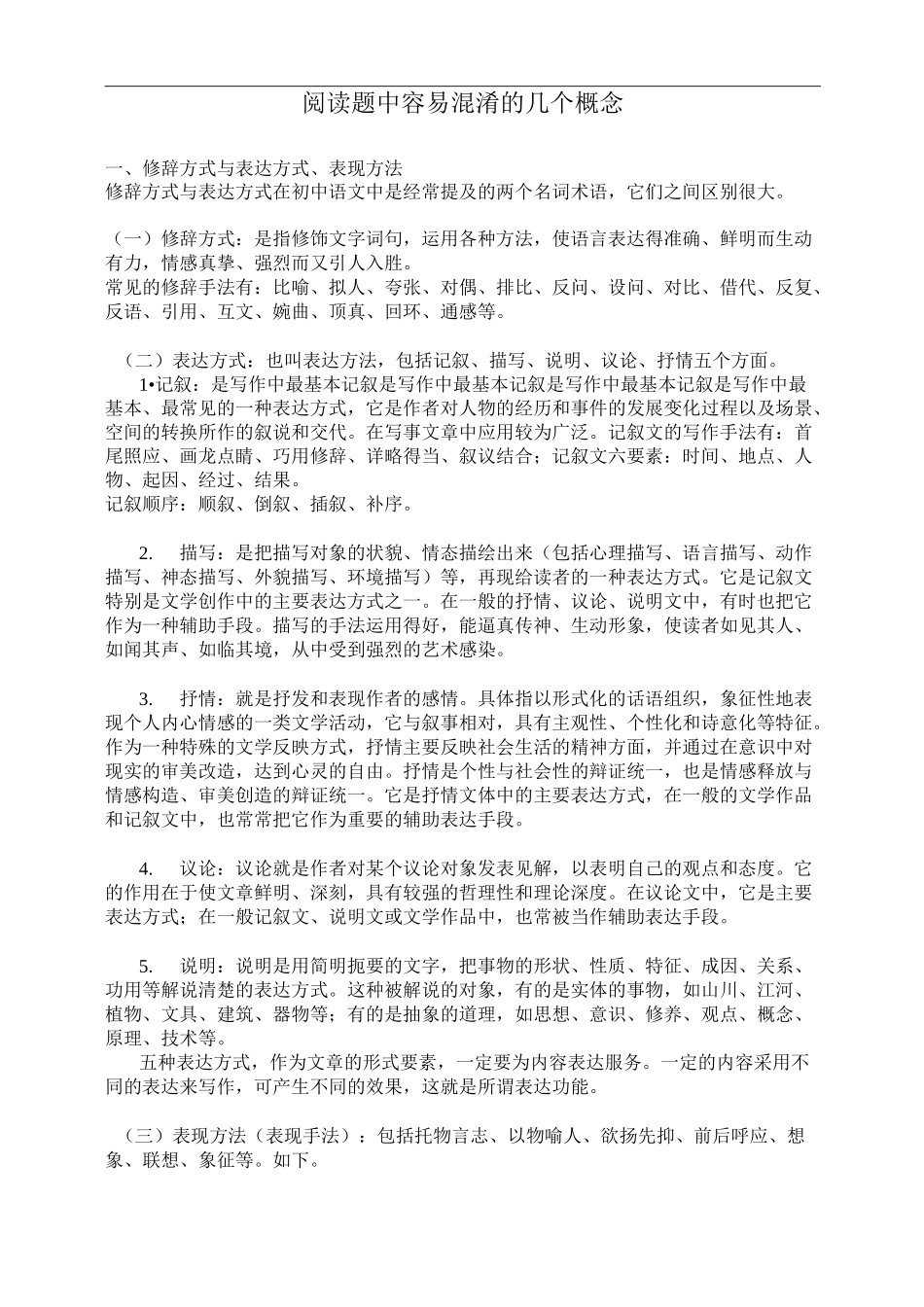语文阅读表现手法和作用_答题技巧_第1页