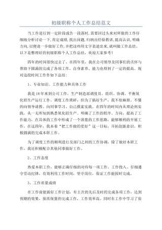 初级职称个人工作总结范文