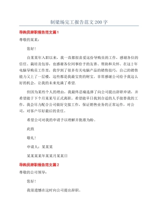 制梁场完工报告范文200字
