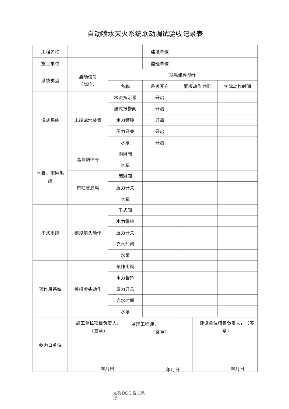 自动喷水灭火系统联动调试验收记录文本表_第1页